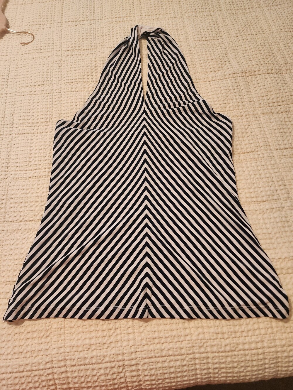 Ralph Lauren Women’s Black and White Striped Halter Top Medium Quiet Luxury